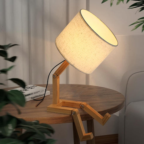 Cute Desk Lamp with Wood Base, Changeable Shape Creative Robot Table Lamp, Bedside Fun Funky Reading Desk Lamp