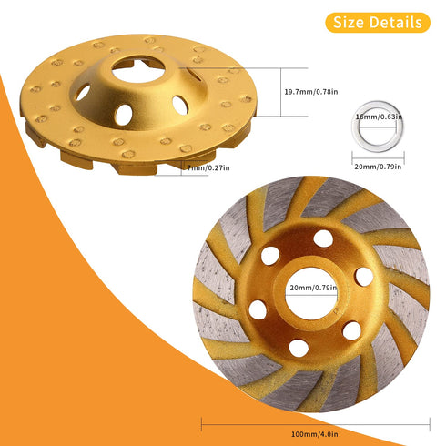 4 Inch Concrete Stone Ceramic Turbo Diamond Grinding Cup Wheel,12 Segs Heavy Duty Angle Grinder Wheels for Angle Grinder-4pcs