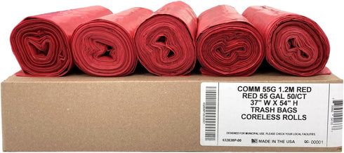 Ultrasac Heavy Duty 55 Gallon Red Trash Bags - (Value 50 Pack)