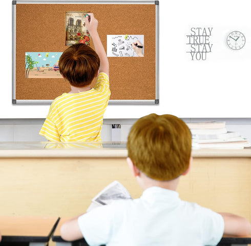 BIBOC 24 x 36 inches Cork Board, Bulletin Board, Felt Board for Homes or Offices with Silver Frame