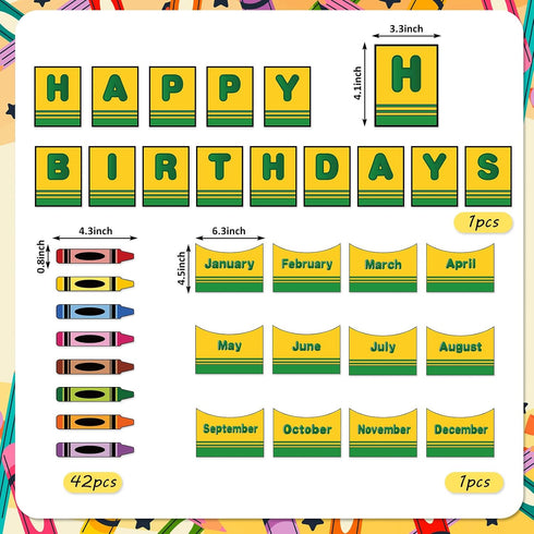 Set 68Pcs FYSUIMU Happy Birthday Bulletin Board Back to School Crayon Paper Cutouts Calendar Chart Poster with Glue
