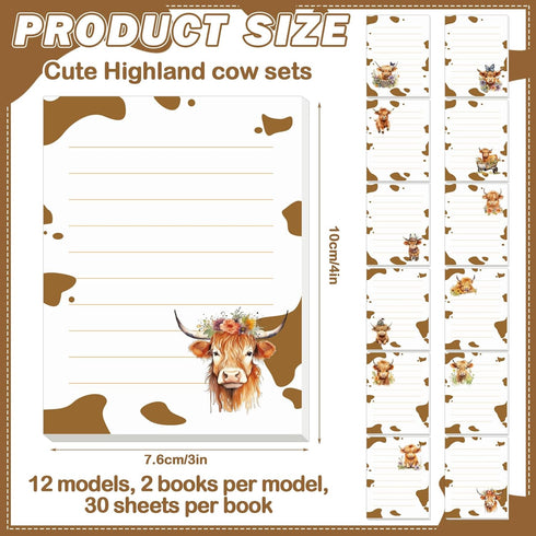 Janlaugh 24 Pads 1440 Sheets Highland Cow Sticky Notes Sticky Memo Pads Self Stick Cute Cow Office Supplies Cow Party Favors Adhesive Notepad for Journal Gift 3 x 4 in(Multicolor, 24 Pads) by Janlaugh
