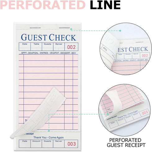 6 Pack 300 XKDOUS Pink Server Books, Server Note Pads, Guest Check Books for Servers, Waitress Notepads