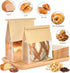 50 9x4.3x11 Inch PCS Bakery Bags with Window - Large Bread Bags for Homemade & Sourdough Bread, Brown Paper Bread Bag
