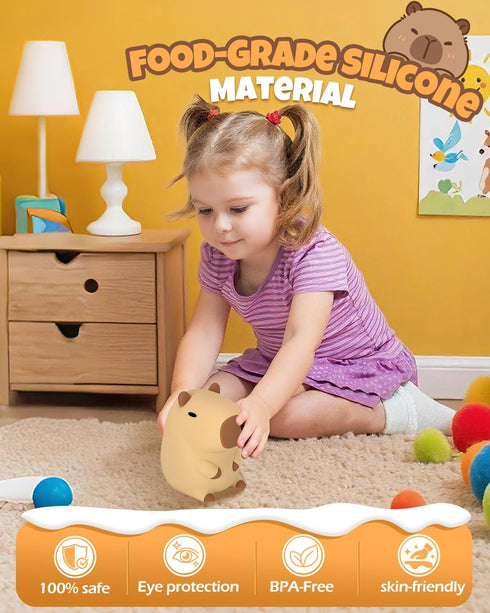 2 Dimmable, Cute Capybara Night Light, Animal Lamp, Food Grade Silicone, Rechargeable, Level Squishy Nursery Nightlight