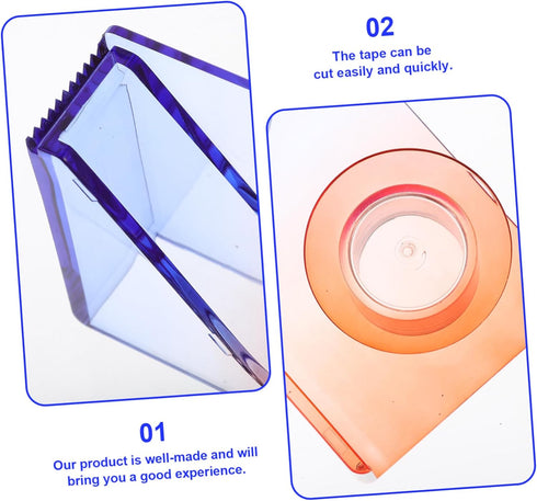Small Gradient Color Tape Holder, Mini Desktop Office Tape Dispenser, Packing Cutter (Red and Blue Mini Stickers)