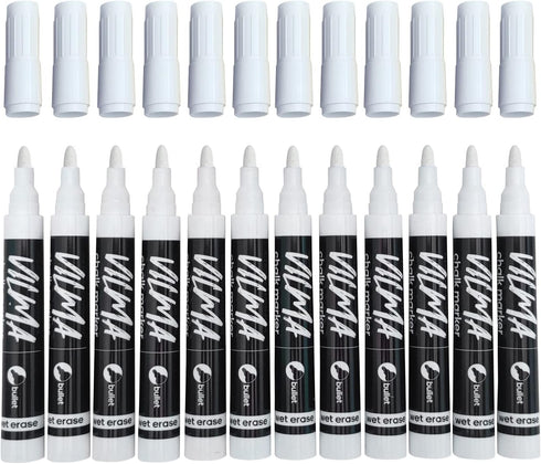 VILMA White Liquid Chalk Markers Wet Erase Markers Window Markers for Chalkboard Signs, Windows, Blackboards,Glass,12 Pack by VILMA