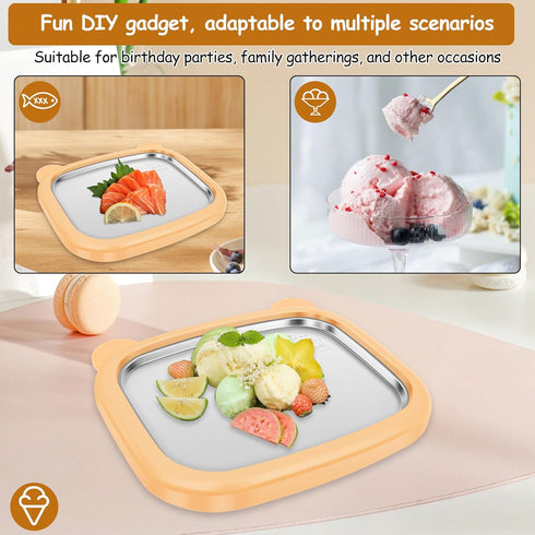 Hevtsde 2 Frozen Rolled Maker Portable Stainless Steel Instant Pan Roll Maker with Spatula and Lid for Homemade Gelato