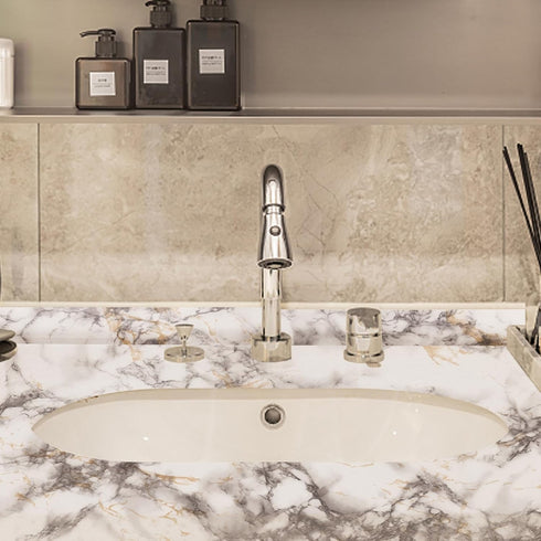 Decoroom 17.71"x118" Marble Contact Paper for Countertops, Glossy Peel and Stick Granite Wallpaper for Kitchen Cabinets