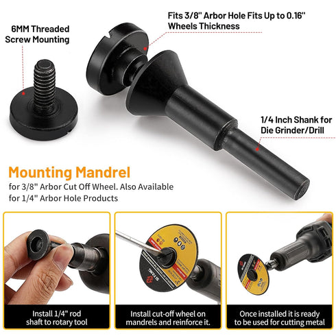 16Pcs 3 Inch Cut-Off Wheel Grinding Kit with 3/8" Arbor, 1/4" Stem Mandrel for Metal, Stainless Steel, Wood