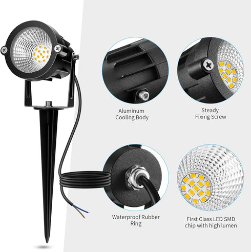 10W 12/24V 2700K IP65 4 Pack Low Voltage Landscape Lights, Warm White Landscape Lighting, Waterproof Outdoor LED