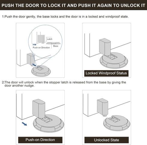 Windproof Door Stopper, Heavy Duty Floor Door Stop to Keep Door Open, No Drilling with Screws and 3M Adhesive
