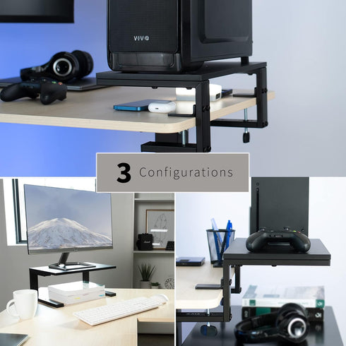 VIVO Clamp-on 15 inch Desk Extension Shelf for Gaming Devices, Ergonomic Monitor Riser and Desktop Organizer