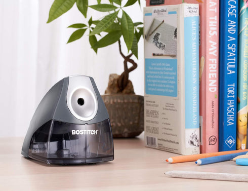 Bostitch Office Personal Electric Pencil Sharpener, Powerful Motor, High Capacity Shavings Tray, Gray