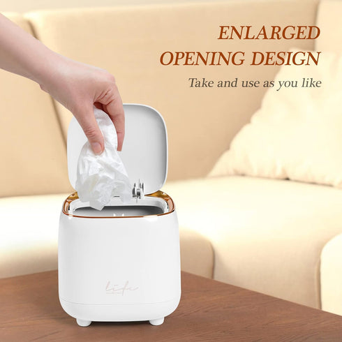 Mini Countertop Trash Can with 10 Rolls of Trash Bags - Waste Can with Press Type Lid for Bathroom Vanity, White
