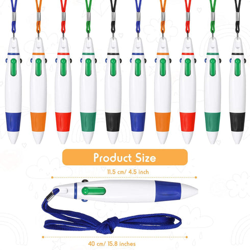 Retractable Pen with Lanyard, Neck Pens in a Rope, 4 Color Ink Ballpoint Pen with Chain for Nurses, Students, Office