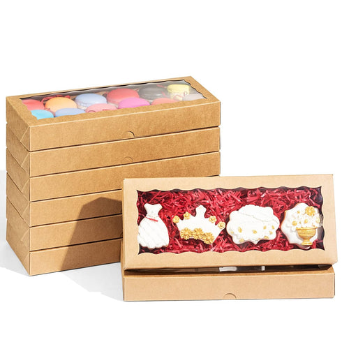 4PCS Premium Kraft Brown Cookie Boxes, 12 x 5 x 1.5 inches Bakery Box for Holiday Cookie Gift Sets