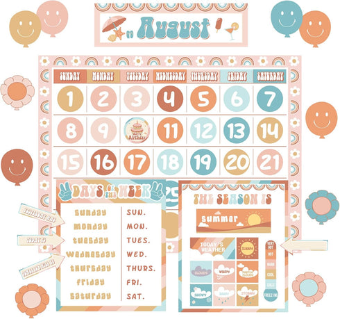 Groovy Calendar Bulletin Board Set - Retro Hippie Calendar, Seasons Weather Chart, CTP Bulletin Board Paper-Cuts for