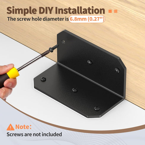 SecureLatch 4 Inch 90 4"2"2" (Black-8PCS) Heavy Duty Galvanized L Bracket, Degree Angle Bracket for Wood, Metal Corner