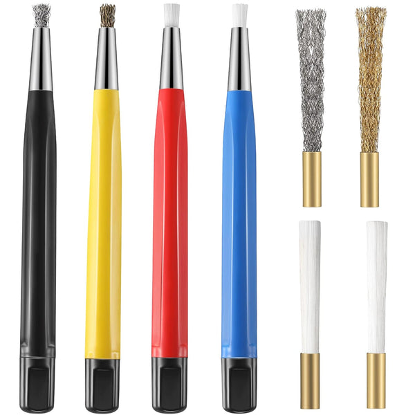 8 Pieces Pen Style Scratch Brush Set with Steel, Brass, Fiberglass, Nylon Tips for Jewelry, Watch, Coin, and Auto Body