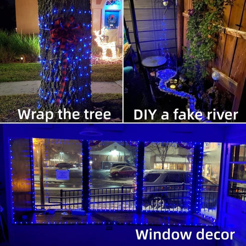 4 Pack 33ft 100 8 YEGUO Blue Solar Fairy Lights, Each LED Christmas Lights Outdoor Waterproof, Modes Sliver Wire Solar