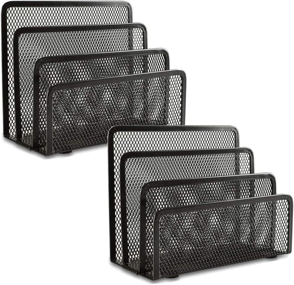 EASEPRES Desk Mail Organizer, 2 Pack Small Letter Sorter with 3 Vertical Compartments, Metal Mesh