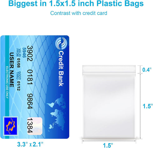 1.5''x 1.5'', (Pack of 200) 2 mil Thick Clear Plastic Reclosable Zip Poly Bags with Resealable Lock Seal Zipper for Photo, Jewelry, Bakery, Treats, Travel, Storage, Packaging & Shipping