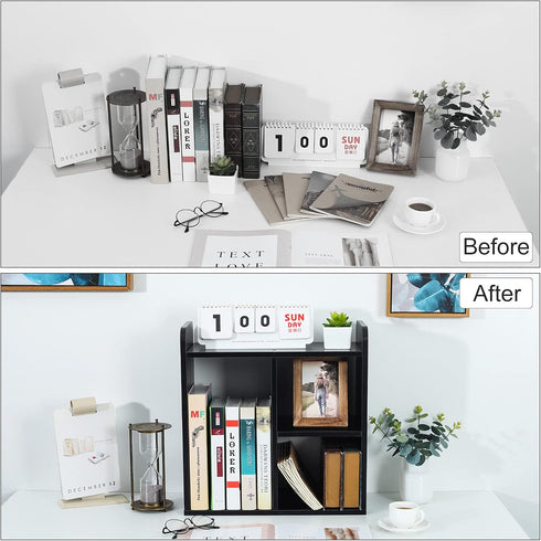 PAG Desktop Shelf Freestanding Wood Small Bookshelf Desk Supplies Organizers and Accessories Storage Display Rack