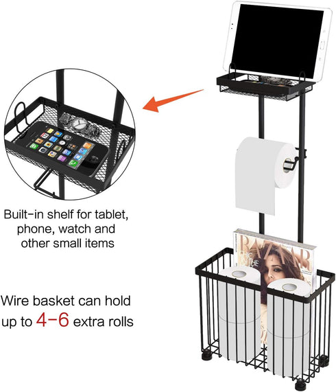 X-cosrack Freestanding Toilet Paper Holder Toilet Tissue Rack Scroll Stand Roll Dispenser with Storage Shelf Reserve