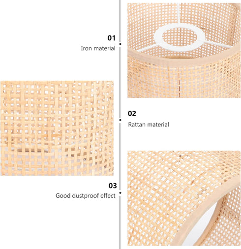 Rattan Woven Lamp Shade Rattan Basket Chandelier Lamp Shade Clip- On Vintage Table Light Cover Floor Lamp Replacement
