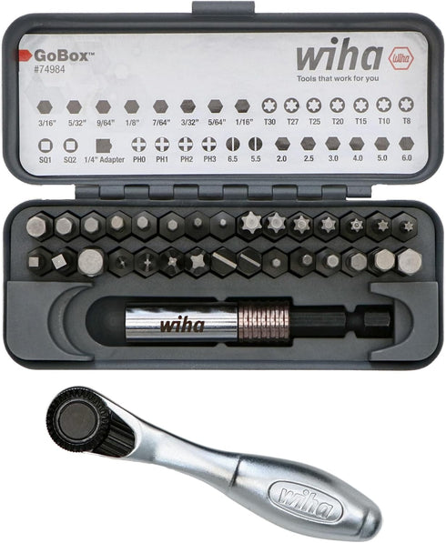74984 32 Set Wiha Piece GoBox Standard Bit with Mini Ratchet
