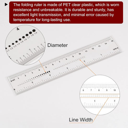 Film Flexible Ruler 6 Inch 1mm Scale, PET Plastic Covered Folding Calibration Measuring Tool for Factory