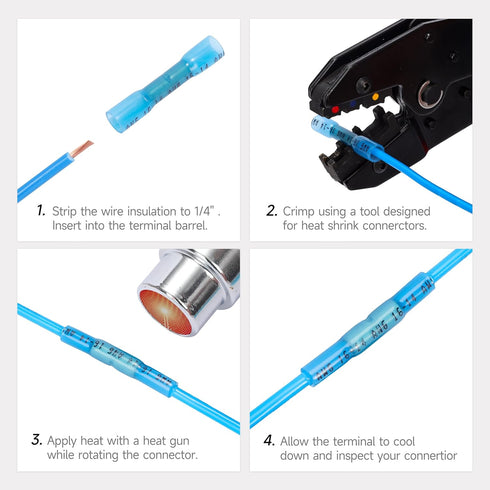 300PCS Butt Connectors Heat Shrink, Yellow 12-10 AWG Electrical Connections, Waterproof and Insulated Crimps