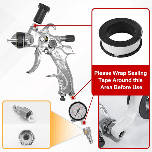 HCDDQP 1.4/1.7/2.0/2.5mm 4 Nozzles 10Pcs 650ML HVLP Paint Spray Gun Kit with & Air Compressor Regulator, Disposable