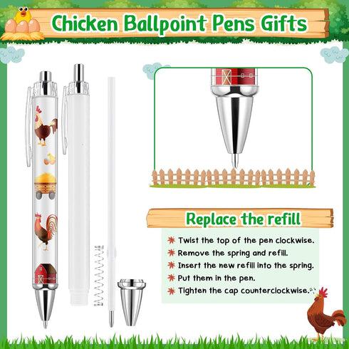 Sayglossy 72 Pcs Chickens Pens Gifts Bulk Funny Roosters Ballpoint Pen for Students Teachers Chicks Lover Christmas