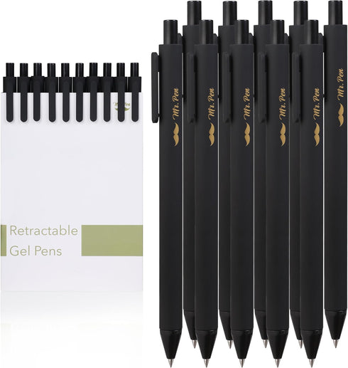 Mr. Pen Retractable Gel Pens, 10 Pack, Black Ink, Fine Point 0.5mm, Fast Dry, Cute Aesthetic Pens for Journaling