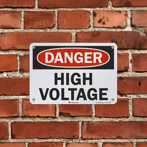 SmartSign OSHA Safety Sign, "Danger: High Voltage", 10" x 7", Reflective Black/Red on White