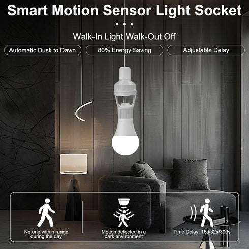 Generic E26/E27 Motion Sensor Light Socket, Screw-in Motion Sensor Light Socket Adapter with Auto On/Off, Automatic