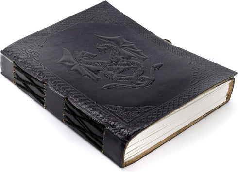 Handmade Leather Double Dragon Journal, Writing Notebook Diary for Men & Women, Unlined Paper Medium Writing Pad