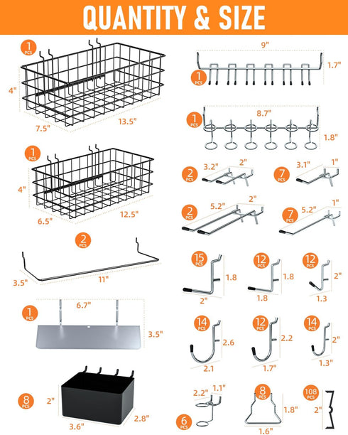 INCLY 238PCS Pegboard Accessories Organizer Kit, Hooks Assortment with Bins and Paper Towel Holder for Garage