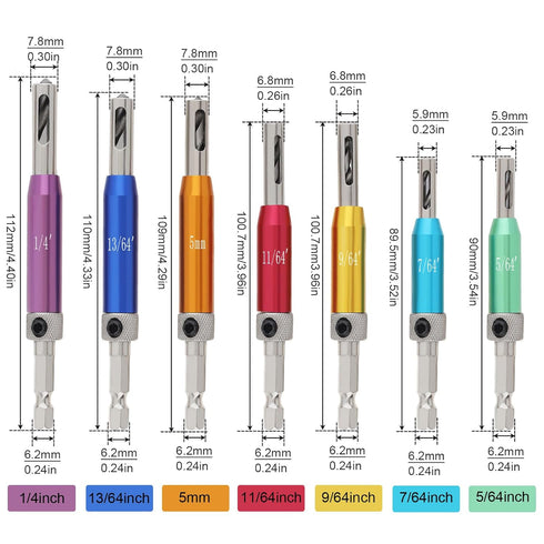 7pcs Self Centering Drill Bit Set, Hex Shank Hinge Drill Bits Tool for Woodworking