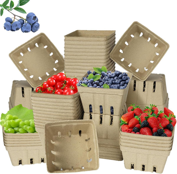LUCKIEY 60 Pack Small Natural Pulp Fiber Berry Baskets Eco-Friendly Vented Produce Containers