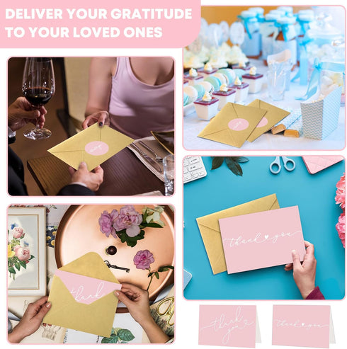 Supervitae 100 Pack 3.5 5 Inch Pink Thank You Cards Bulk with Envelopes and Stickers x Thank You Cards for Baby Shower