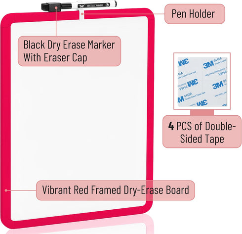 Mr. Pen Dry Erase Board, 14” x 11” Small White Board with Black Marker and Red Frame for Kids and Students