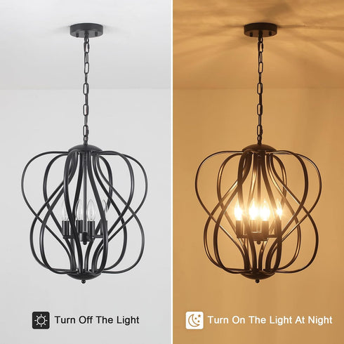 17" Modern Black Sphere Chandelier for Dining Room, Vintage Farmhouse Pendant Light Fixtures Hanging for Entryway