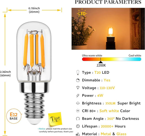 Dimmable Salt Lamp Bulbs E12 LED Night Light Bulbs 40 Watt Equivalent 4W, 2200K Warm White, 350LM, 2 Pack