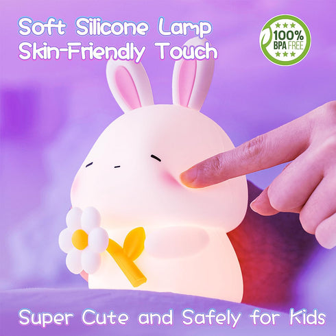 3 Dimmable 1200mAh Bunny Night Light for Kids, Level Rabbit Nursery Nightlight, Soft Silicone Bedside Touch Lamps, Cute