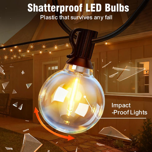 25FT G40 Bulbs, Nisocy Solar String Lights Outdoor Waterproof with Remote & Timer, LED Shatterproof Solar Powered Patio