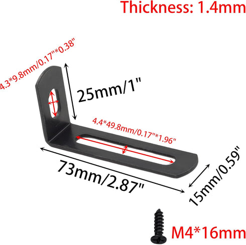 ZCLGOOD 12Pcs 2.9"x1"x0.6" 90 Adjustable Black L Bracket, Heavy Duty Degree Metal Corner Brace, Slotted L-Shape Shelf