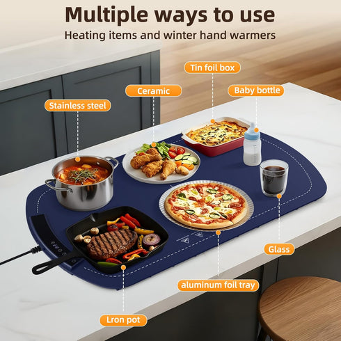 7-Temp (104F-212F), 250W 5H COWSAR Food Warming Mat, Electric Warming Tray Low Energy Consumption, Timer & Child Lock
